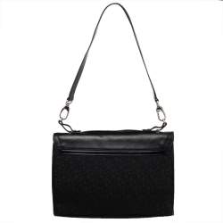 Pre Owned Dkny Black Signature Canvas And Leather Flap Shoulder Bag