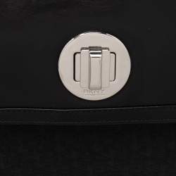 Pre Owned Dkny Black Signature Canvas And Leather Flap Shoulder Bag