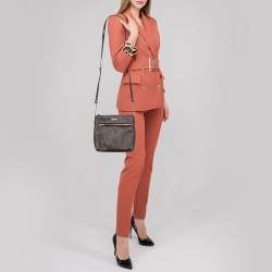 Pre Owned DKNY Brown Signature Canvas And Leather Top Zip Shoulder Bag