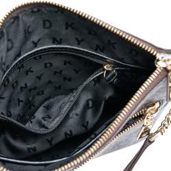 Pre Owned DKNY Brown Signature Canvas And Leather Top Zip Shoulder Bag