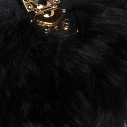 Pre Owned Dkny Black/Navy Blue Leather and Faux Fur Pushlock Flap Clutch