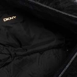 Pre Owned Dkny Black/Navy Blue Leather and Faux Fur Pushlock Flap Clutch
