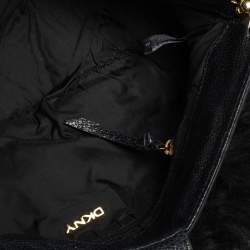 Pre Owned Dkny Black/Navy Blue Leather and Faux Fur Pushlock Flap Clutch
