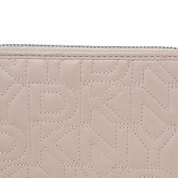Pre Owned Dkny Pink Quilted Leather Zip Around Compact Wallet