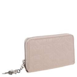 Pre Owned Dkny Pink Quilted Leather Zip Around Compact Wallet