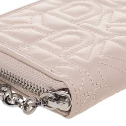 Pre Owned Dkny Pink Quilted Leather Zip Around Compact Wallet
