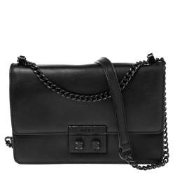 Pre Owned DKNY Black Leather Chain Shoulder Bag