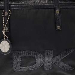 DKNY Black Nylon and Leather Sequin Logo Tote