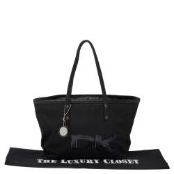 DKNY Black Nylon and Leather Sequin Logo Tote