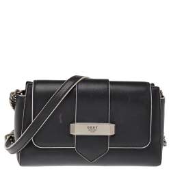 Pre Owned Dkny Black Leather Val Flap Shoulder Bag