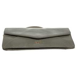Pre Owned DKNY Green Lizard Embossed Leather Envelope Chain Clutch