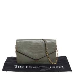 Pre Owned DKNY Green Lizard Embossed Leather Envelope Chain Clutch