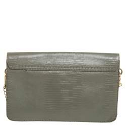 Pre Owned DKNY Green Lizard Embossed Leather Envelope Chain Clutch