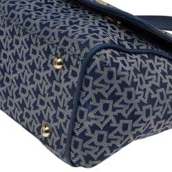 Pre Owned حقيبة دي كيه إن واي جلد وكانفاس بالشعار أزرق يد علوية 