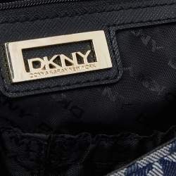 Pre Owned حقيبة دي كيه إن واي جلد وكانفاس بالشعار أزرق يد علوية 