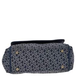 Pre Owned حقيبة دي كيه إن واي جلد وكانفاس بالشعار أزرق يد علوية 