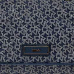 Pre Owned حقيبة دي كيه إن واي جلد وكانفاس بالشعار أزرق يد علوية 