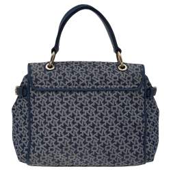 Pre Owned حقيبة دي كيه إن واي جلد وكانفاس بالشعار أزرق يد علوية 