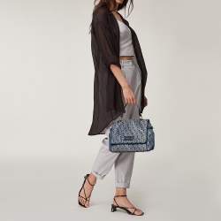 Pre Owned حقيبة دي كيه إن واي جلد وكانفاس بالشعار أزرق يد علوية 