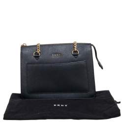 Pre Owned حقيبة كتف دي كي أن واي سحاب برينت بارك جلد أسود