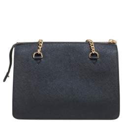 Pre Owned حقيبة كتف دي كي أن واي سحاب برينت بارك جلد أسود