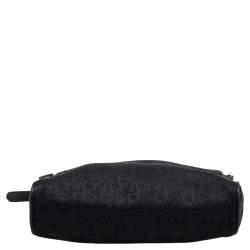 DKNY Black Signature Canvas and Leather Trim Front Pocket Messenger Bag