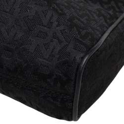DKNY Black Signature Canvas and Leather Trim Front Pocket Messenger Bag