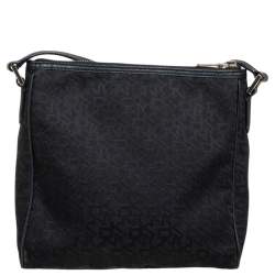 DKNY Black Signature Canvas and Leather Trim Front Pocket Messenger Bag