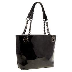 Pre Owned DKNY Black PVC Chain Handle Tote