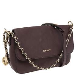 DKNY Burgundy Leather Bryant Park Flap Shoulder Bag