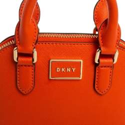 Pre Owned Dkny Orange Saffiano Leather Mini Steffy Dome Satchel