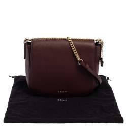 Pre Owned Dkny Burgundy Leather Flap Saddle Chain Shoulder Bag