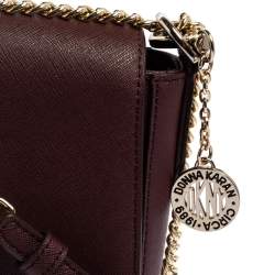 Pre Owned Dkny Burgundy Leather Flap Saddle Chain Shoulder Bag
