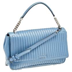 مملوكة مسبقًا حقيبة يد توتس دي كي إن واي غانسيفورت جلد مبطن أزرق فاتح بيد علوية