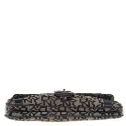 Pre Owned حقيبة كتف دي كيه إن واي جلد نقشة السحلية وكانفاس بالشعار بيج/بني 