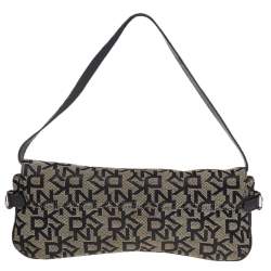 Pre Owned حقيبة كتف دي كيه إن واي جلد نقشة السحلية وكانفاس بالشعار بيج/بني 