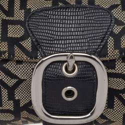 Pre Owned حقيبة كتف دي كيه إن واي جلد نقشة السحلية وكانفاس بالشعار بيج/بني 