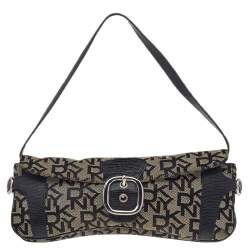 Pre Owned حقيبة كتف دي كيه إن واي جلد نقشة السحلية وكانفاس بالشعار بيج/بني 