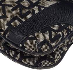 Pre Owned حقيبة كتف دي كيه إن واي جلد نقشة السحلية وكانفاس بالشعار بيج/بني 