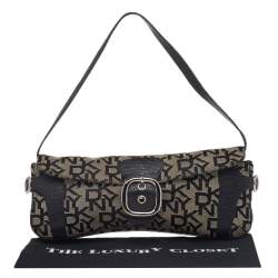 Pre Owned حقيبة كتف دي كيه إن واي جلد نقشة السحلية وكانفاس بالشعار بيج/بني 