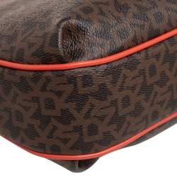 Dkny Orange/Brown Signature Coated Canvas and Leather Trim Messenger