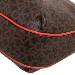Dkny Orange/Brown Signature Coated Canvas and Leather Trim Messenger