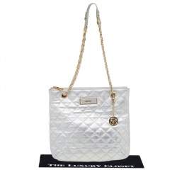 Pre Owned DKNY Silver Quilted Leather Shoulder Bag