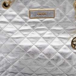 Pre Owned DKNY Silver Quilted Leather Shoulder Bag