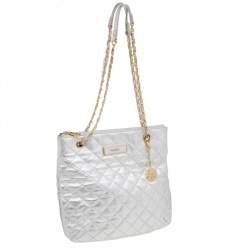 Pre Owned DKNY Silver Quilted Leather Shoulder Bag