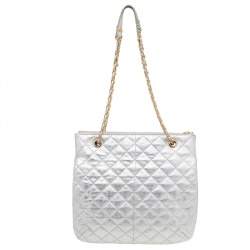 Pre Owned DKNY Silver Quilted Leather Shoulder Bag