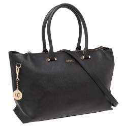 DKNY Black Saffiano Leather Bryant Park Zip Tote