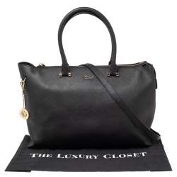 DKNY Black Saffiano Leather Bryant Park Zip Tote