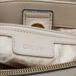 Pre Owned DKNY Off White Saffiano Leather Double Zip Tote