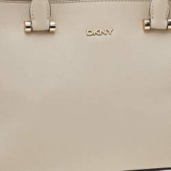 Pre Owned DKNY Off White Saffiano Leather Double Zip Tote